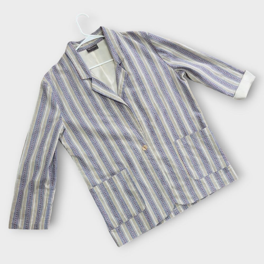 Vintage Blazer Tracy Evans Womens Large 80s 90s Cotton Linen Blend Strip…